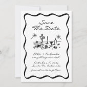 手お洒落描きリボン縁ど日付の保存 招待状 (正面)