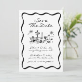 手お洒落描きリボン縁ど日付の保存 招待状 (スタンド正面)