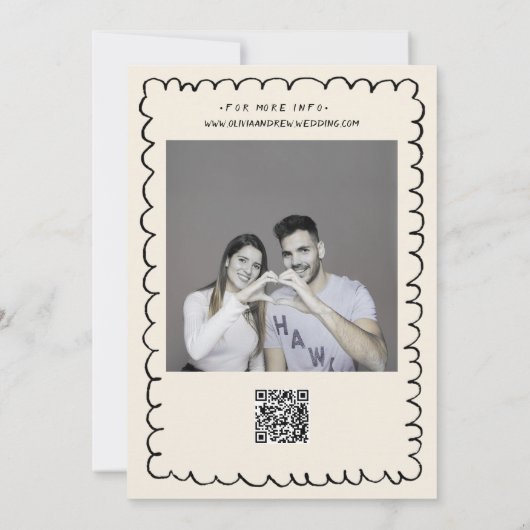 手お洒落描きレトロ写真ファンキー結婚の 招待状 (裏面)