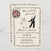 手お洒落描きレトロ写真ファンキー結婚の 招待状 (正面/裏面)