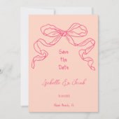 手お洒落描き予測できなピンクボウ日付を保存 招待状 (正面)