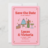 手お洒落描き赤はっきりしたとピンク日付を保存 招待状 (正面)