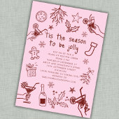 手お洒落描き赤ピンクのクリスマスパーティー 招待状