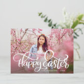 手お洒落文字のハッピーイースター写真 シーズンカード (スタンド正面)