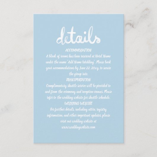 手お洒落書シンプルライトブルー エンクロージャーカード (正面)