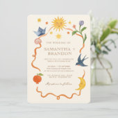 手お洒落絵を描フローラ結婚フォーク 招待状 (スタンド正面)