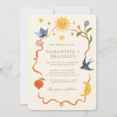 手お洒落絵を描フローラ結婚フォーク 招待状 (正面)