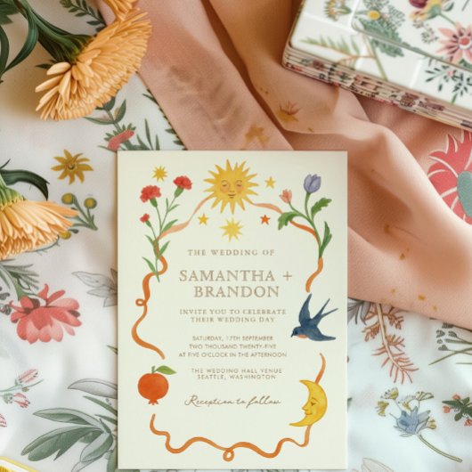 手お洒落絵を描天のフォーク結婚の 招待状