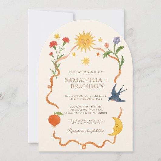 手お洒落絵を描天のフォーク結婚の 招待状 (正面)