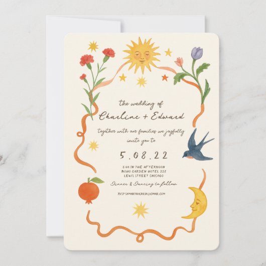 手お洒落絵を描結婚スケッチ 招待状 (正面)