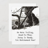 手から鍬への引退招待状 黒白 カスタマイズ 招待状 (正面/裏面)