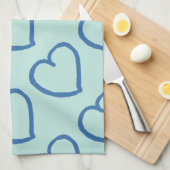 手かわいらし引きハートデザイン青 キッチンタオル (四つ折り)