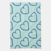 手かわいらし引きハートデザイン青 キッチンタオル (縦)