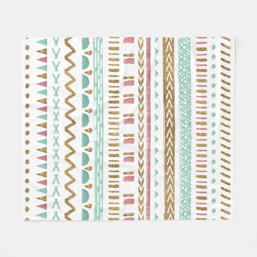 手かわいらし部絵を描アステカ幾何デザイン フリースブランケット (正面(横))