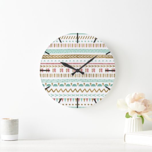 手かわいらし部絵を描アステカ幾何デザイン ラージ壁時計 (ホーム)
