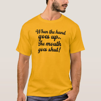 手が上がると口が閉まるおもしろい Tシャツ