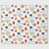 手が絵を描可愛いハヌカパターン(の模様が)ある ラッピングペーパー (フラット)