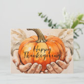 手が軽くカボチャの感謝祭を持つ シーズンカード (スタンド正面)