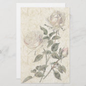 手すき紙のばら色の花の花柄の文房具 便箋 (正面/裏面)