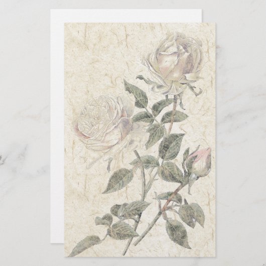 手すき紙のばら色の花の花柄の文房具 便箋 (正面/裏面)