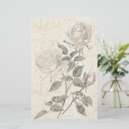 手すき紙のばら色の花の花柄の文房具 便箋 (スタンド正面)