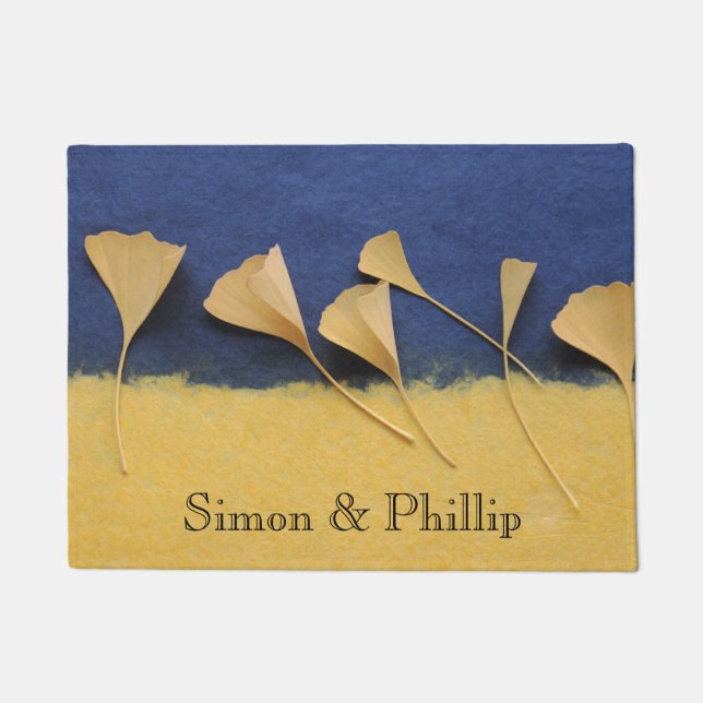 手すき紙のイチョウの葉 ドアマット (正面)