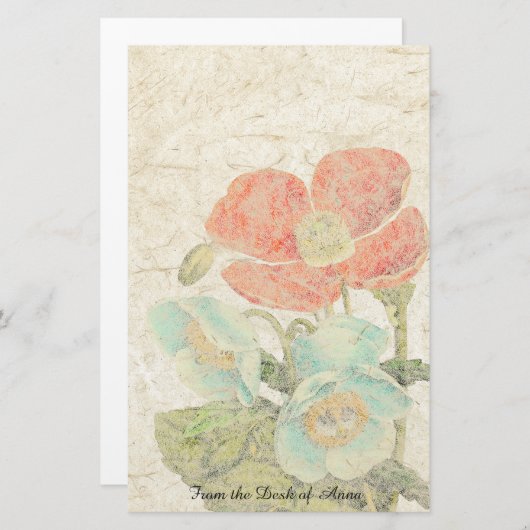 手すき紙のオニゲシによっては花柄が開花します 便箋 (正面/裏面)