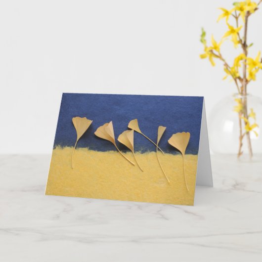 手すき紙の挨拶状のイチョウの葉 カード (黄色い花)