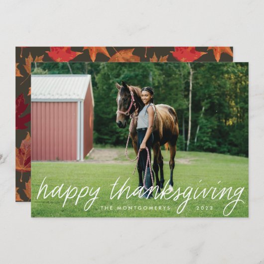 手でかわいらしレタータード感謝祭の休日の写真 シーズンカード (正面/裏面)