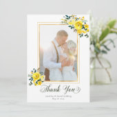 手でエレガントレターイエローローズのフローラ写真 サンキューカード (スタンド正面)