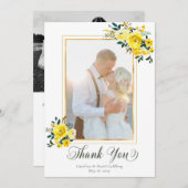 手でエレガントレターイエローローズのフローラ写真 サンキューカード (正面/裏面)
