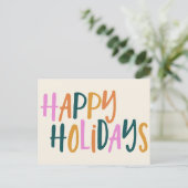 手でカラフルレターハッピーホリデーズ陽気 シーズンポストカード (スタンド正面)