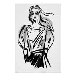 手でスケッチしたファッションアート作品 ポスター