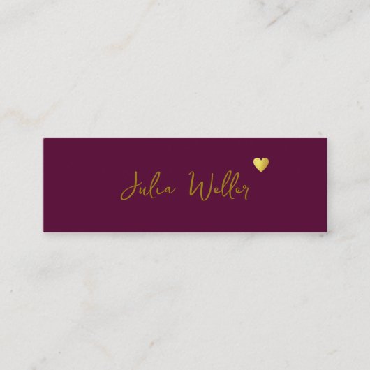 手でスケッチした名前とハートダークワイン スキニー名刺 (正面)