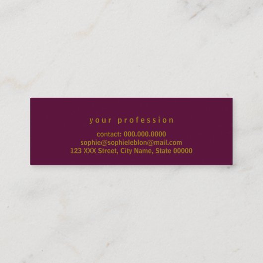 手でスケッチした名前とハートダークワイン スキニー名刺 (裏面)