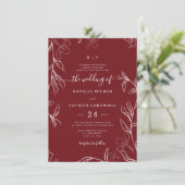 手でスケッチ繊細なフローラブルゴーニュ結婚ーズ 招待状 (スタンド正面)