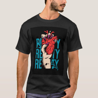 手でハートを握ったデザインの黒いTシャツ Tシャツ