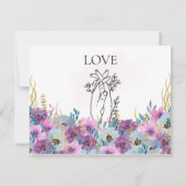 *～*手でピンク色の花を持つ結婚白 出欠カード (裏面)