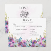 *～*手でピンク色の花を持つ結婚白 出欠カード (正面/裏面)