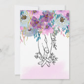 *~*手でピンク色の花を持つ結婚白 招待状 (裏面)