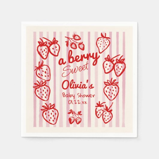 手でベリーの甘いイチゴの赤ちゃんシャワーを描画 スタンダードカクテルナプキン (正面)
