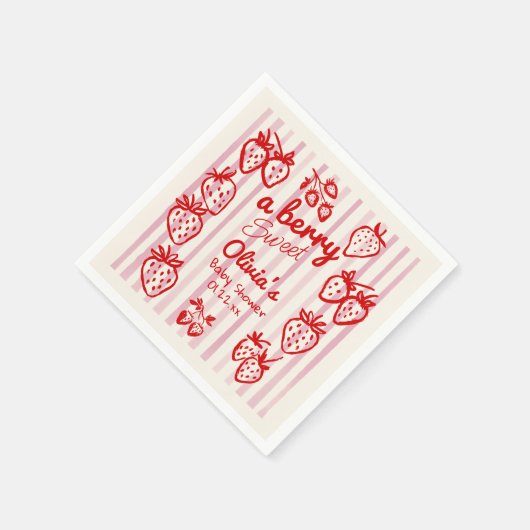 手でベリーの甘いイチゴの赤ちゃんシャワーを描画 スタンダードカクテルナプキン (角)