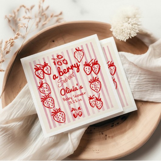 手でベリーの甘いイチゴの赤ちゃんシャワーを描画 スタンダードカクテルナプキン