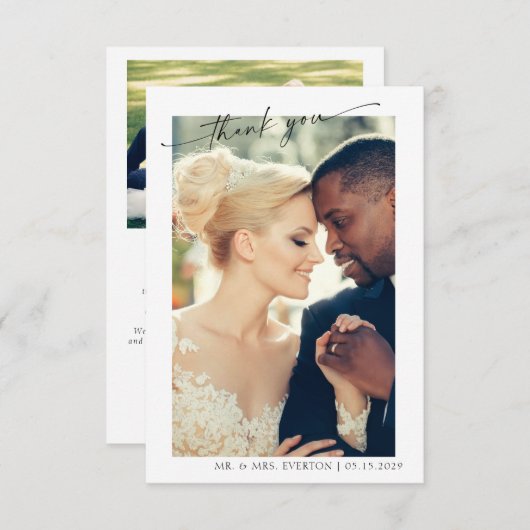 手でモダンレタス2写真結婚ありがとう サンキューカード (正面/裏面)