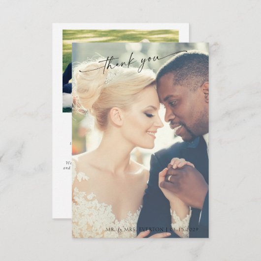 手でモダンレタス2写真結婚ありがとう サンキューカード (正面/裏面)