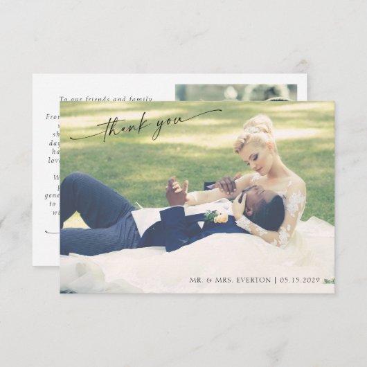 手でモダンレタス2写真結婚ありがとう サンキューカード (正面/裏面)