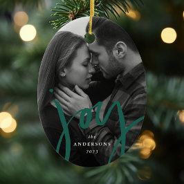 手でモダンレタージョイ緑の写真の休日 セラミックオーナメント