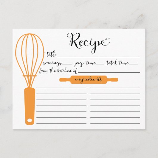 手でモダンレタータンジェリンウィスクレシピカード ポストカード (正面)