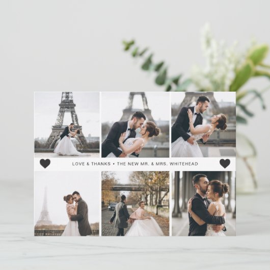 手でモダン手紙を書いた写真のコラージュ サンキューカード (スタンド正面)