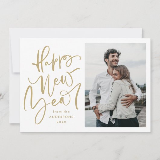 手でモダン手紙を書いた新年の休日の写真カード シーズンカード (正面)